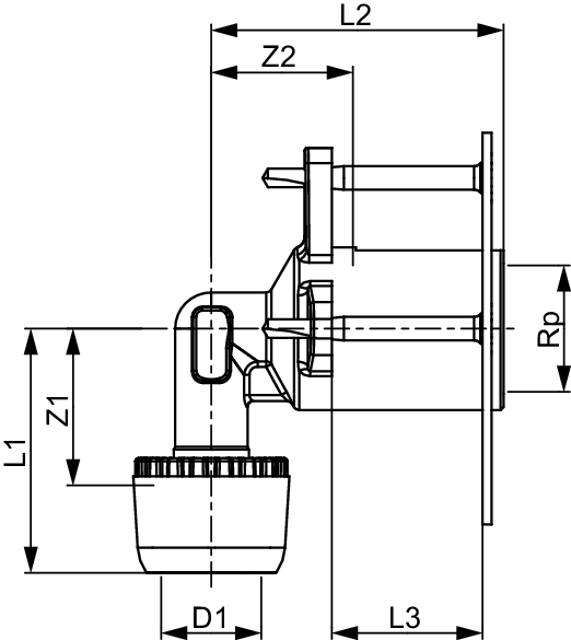 TECElogo-Ax Wanddurchführungswinkel Dimension 16 x Rp 1/2", Siliziumbronze