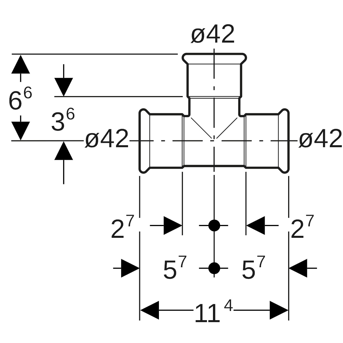 Geberit Mapress Kupfer T-Stück egal (Gas) d42-42-42