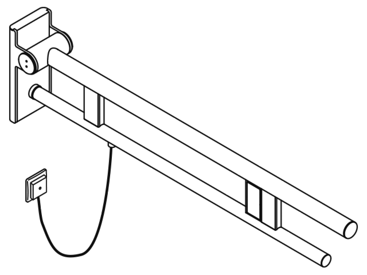 HEWI SK-Griff Duo (A), re, 850, WC-Spül/ FKT(E-Ausf.),plvb weiß tiefmatt