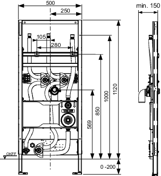 TECEprofil Waschtischmodul z. Anschluss von Durchlauferhitzern, BH 1120 mm