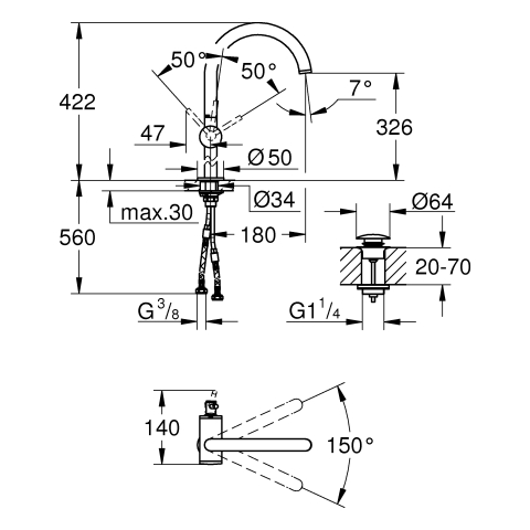GROHE Einhand-Waschtischbatterie Atrio 24365 XL-Size hard graphite gebürstet