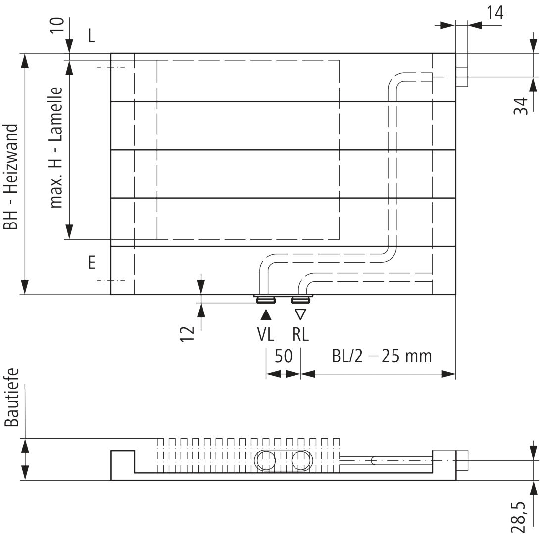 Kermi V-Heizwand HHV T10 BH980x43x1100 QN1077, RAL9016, 6 bar,o. Abd.,Ausf. re
