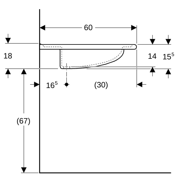 Geberit Vitalis WT, barrierefrei, 65x60cm o. Hl., o. Ül., weiß