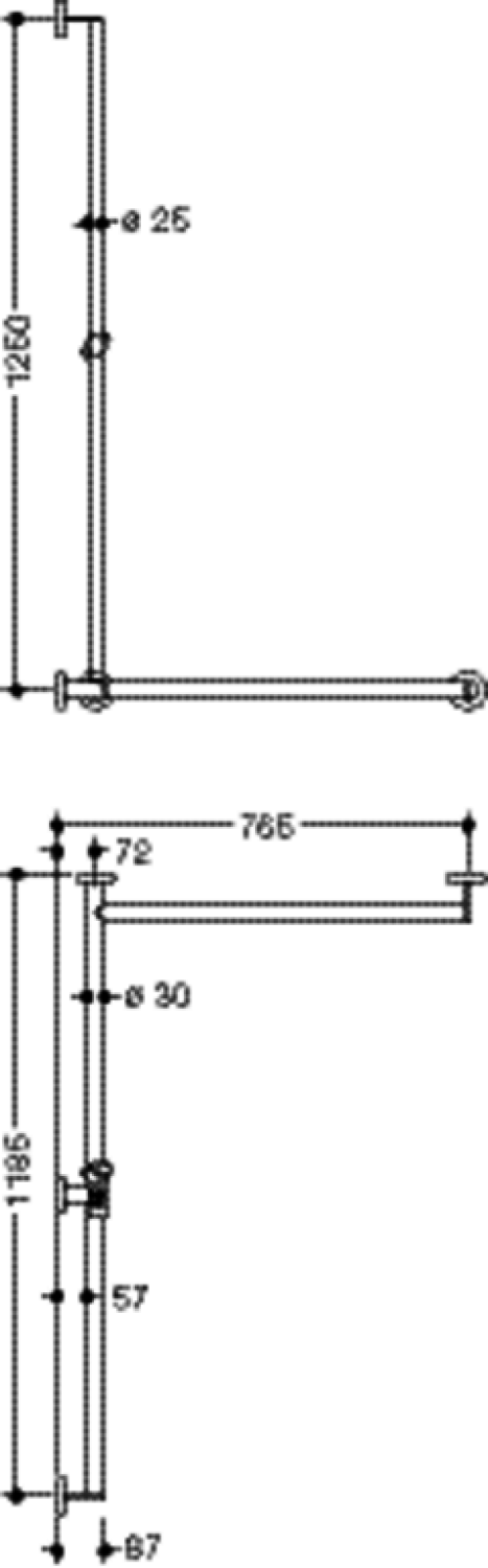 HEWI DUHA, d:25/30,A1:1250, W1:1185, W2: 765, re, plvb weiß tiefmatt