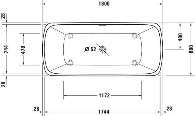 Duravit Qatego BW 1800x800mm Freistehend Mineralg.,Nahtl.VK, Rückensch.2 L/R,Weiß