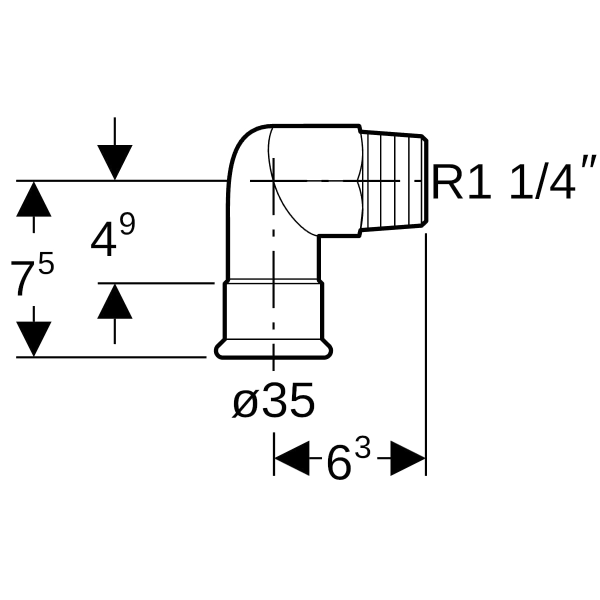Geberit Mapress Edelstahl Übergangswinkel 90Gr mit AG d35-R1 1/4