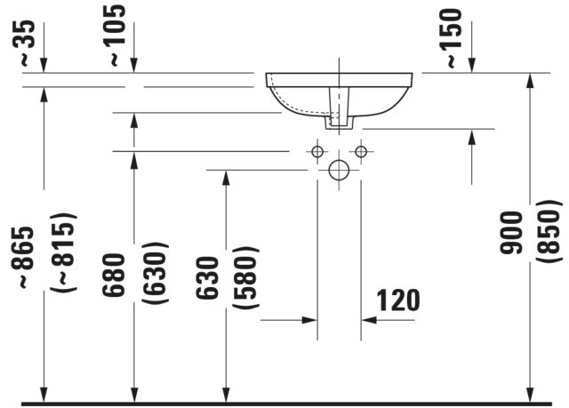 DU Einbauwaschtisch DuraStyle 370 mm EB v.unten, m.ÜL, o.HLB, weiß
