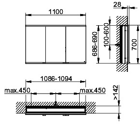 KEUCO Royal Modular 2.0 SPS, bel. 80031, Einb,2Steckd,sb-elox,1100x700x160mm