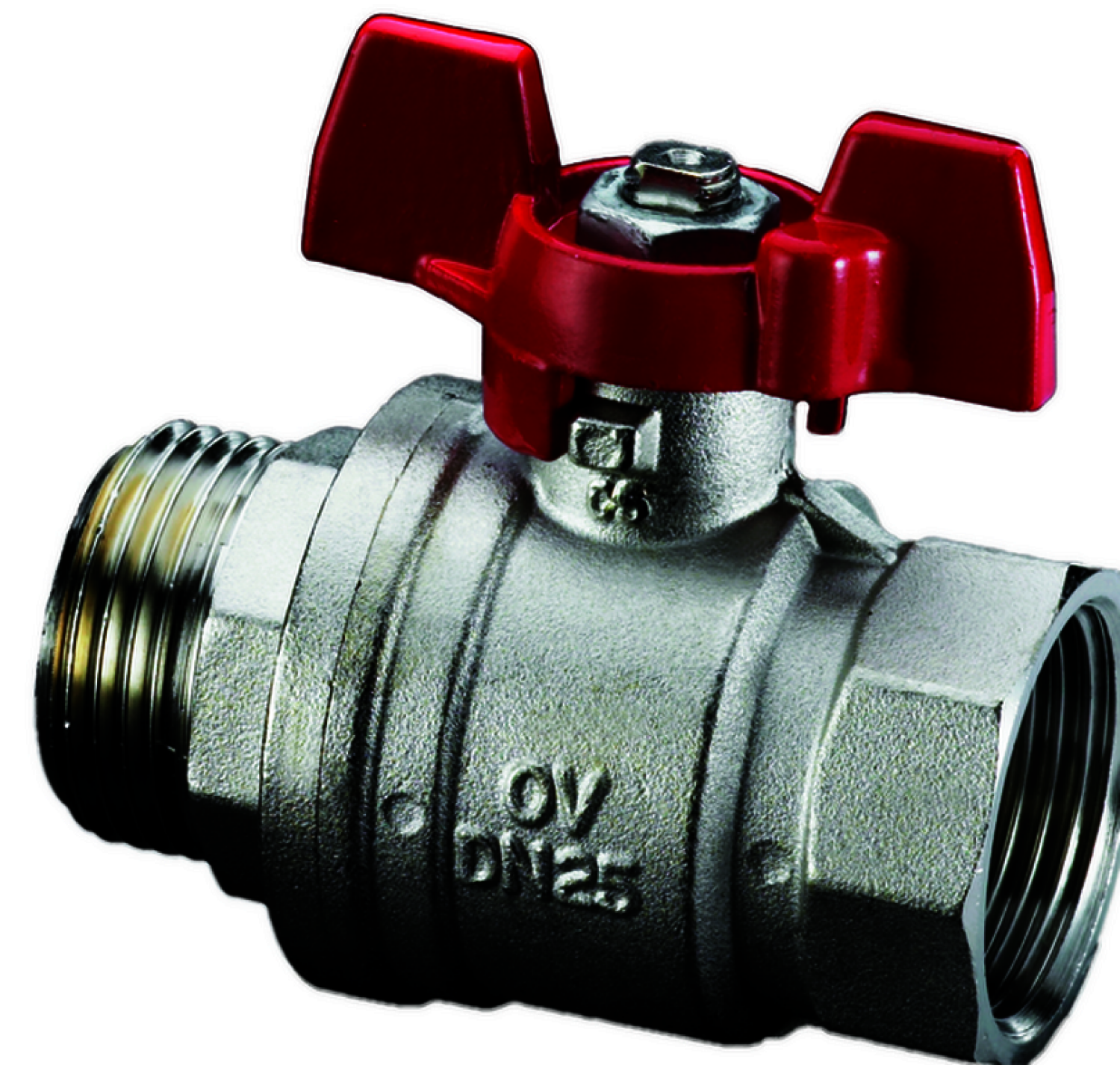 OVENTROP-Kugelhahn "Optibal",Flügelgriff DN25, G 1"IG, G 1"AG, PN16, Ms