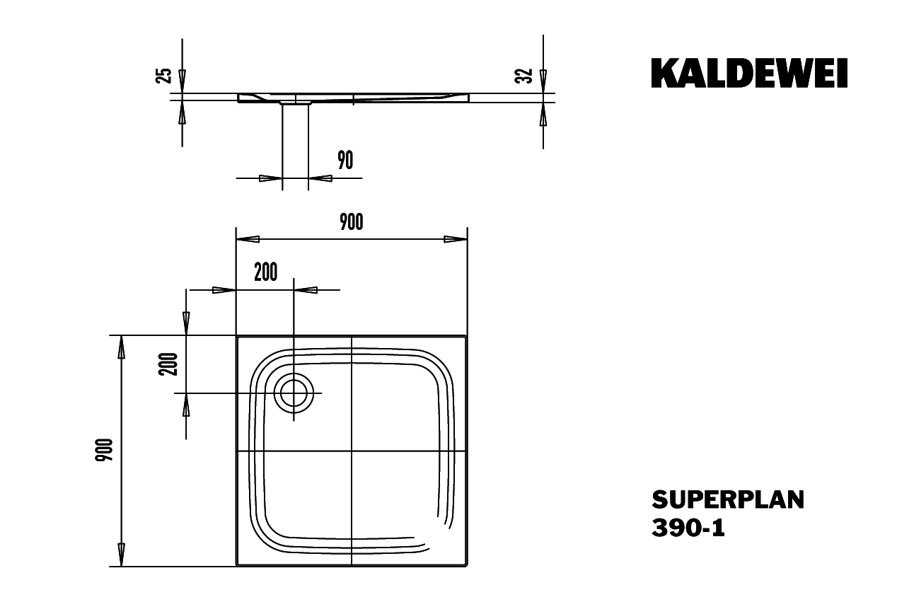 KA DW SUPERPLAN CLASSIC Mod.390-1,900x 900mm,alpinweiß