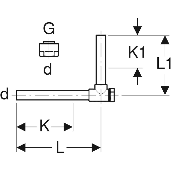 Geberit Metallrohr-Passwinkel 90Gr absperrbar mit Anschlussverschr. d15