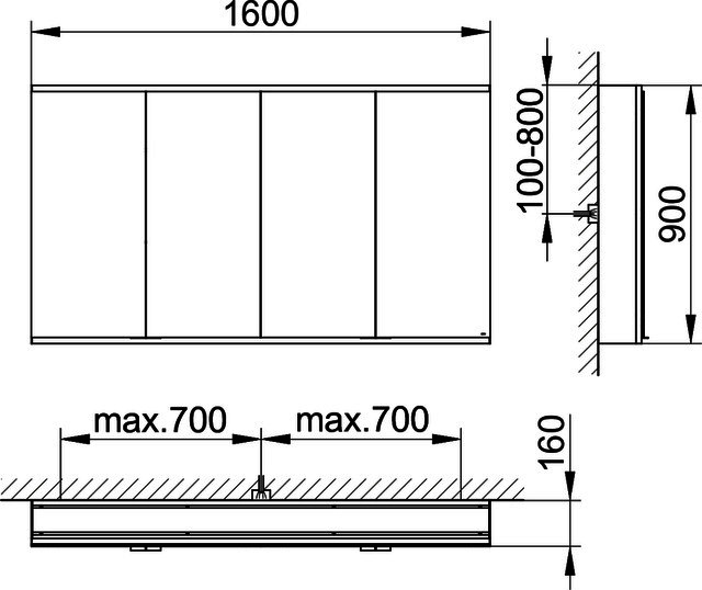 KEUCO Royal Modular 2.0 SPS, bel. 80041, Vorb,2Steckd/USB,sb-elox,1600x900x160mm
