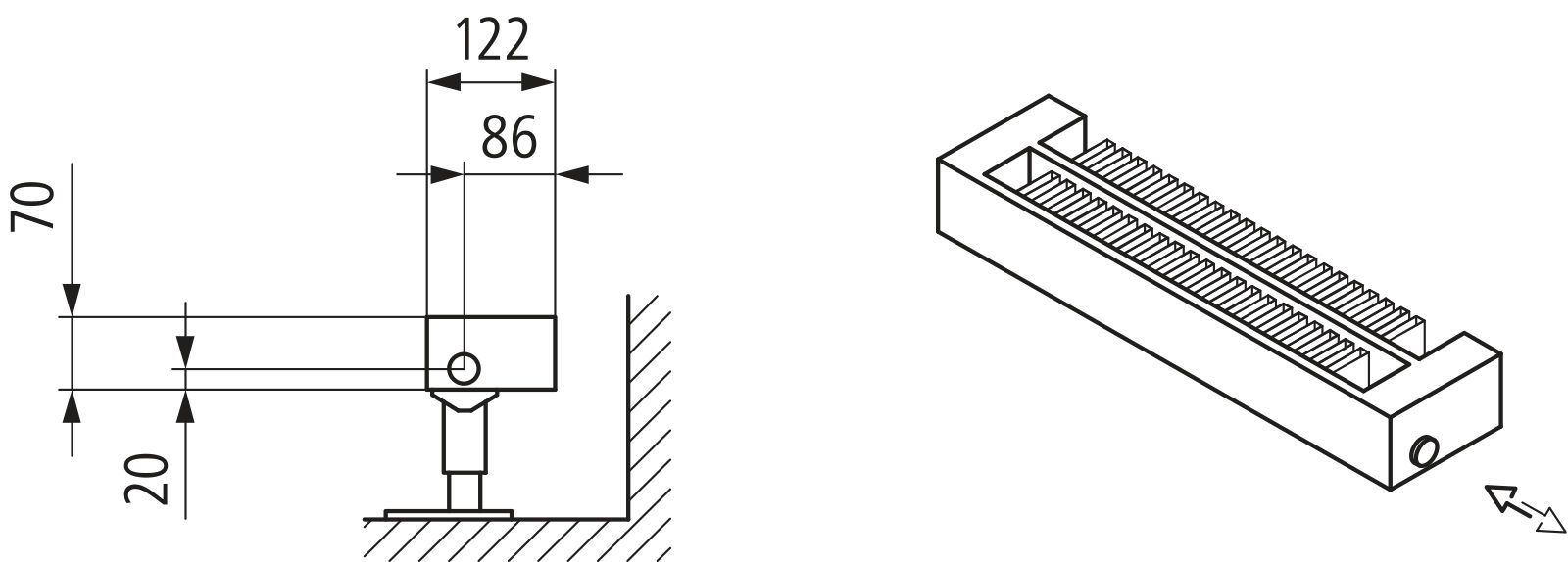 Kermi Konvektor Typ22 BH70x122x600mm QN243, weiß, 6bar, o. Abd, AB 14