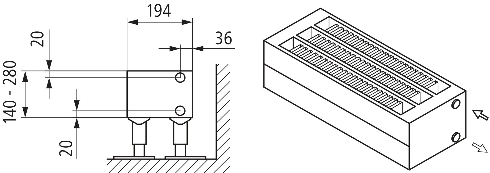 Kermi L-Konvektor Typ43 BH210x194x2400mm QN3936, RAL9016, 6bar, m. Abd., AB Uni.