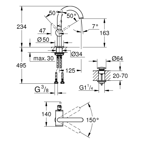 GROHE Einhand-Waschtischbatterie Atrio 24363 M-Size hard graphite gebürstet