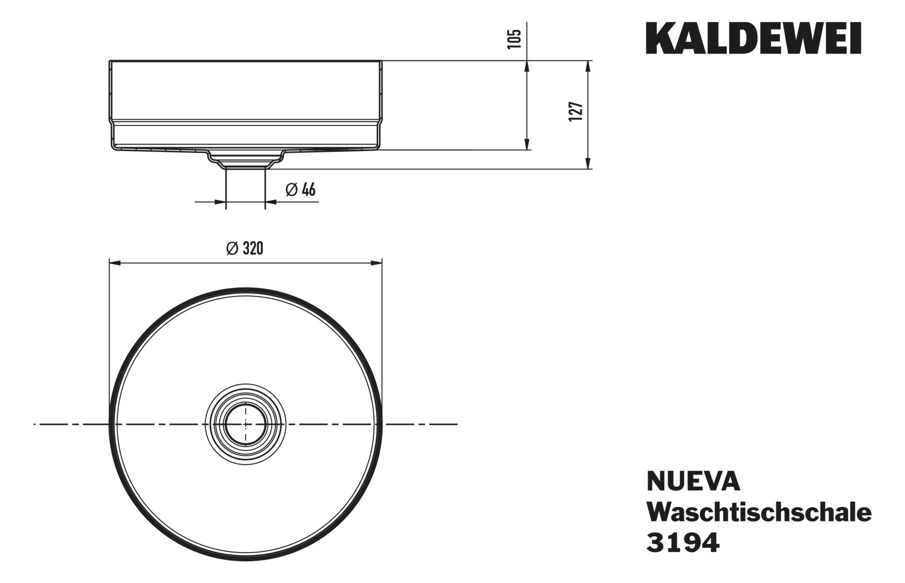 KA WB NUEVA WASCHTISCH-SCHALE Mod.3194,d :320mm,alpinweiß,Perl-Effekt,oÜL