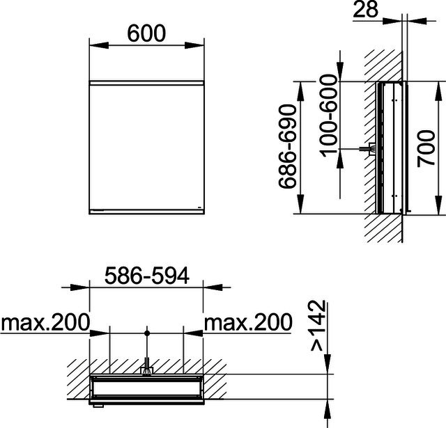 KEUCO Royal Modular 2.0 SPS, unbel. 80010, Einb,1Steckd,sb-elox,600x700x160mm