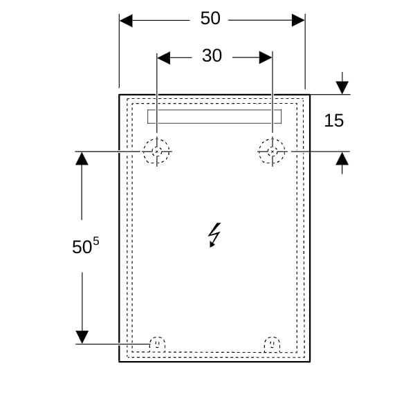 Geberit Option Basic Lichtspiegel, eckig Beleuchtung oben, 50x70x3cm, alu. elox