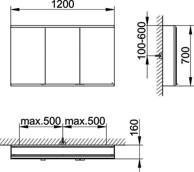 KEUCO Royal Modular 2.0 SPS, bel. 80031, Vorb,1Steckd/USB,sb-elox,1200x700x160mm