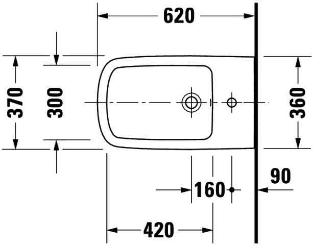 DU Wand-Bidet DuraStyle 620 mm m.ÜL, m.HLB, 1 HL, Durafix, weiß