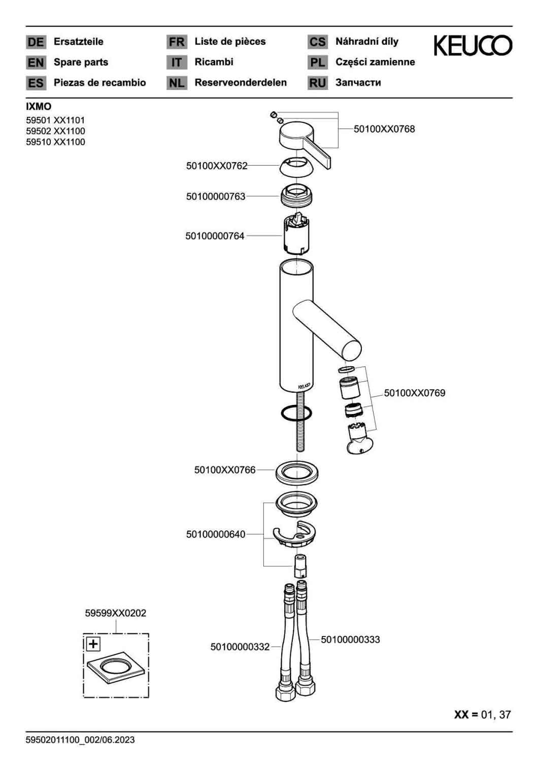 KEUCO EHM-WT-Mischer 210 IXMO 59510 o.Zug.-Ablgrt. Pure, Rosette r/e sw