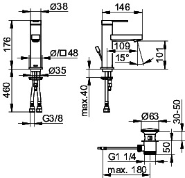 KEUCO EHM-WT-Mischer 100 IXMO 59502 m.Zug.-Ablgrt. Flat, Rosette r/e sw