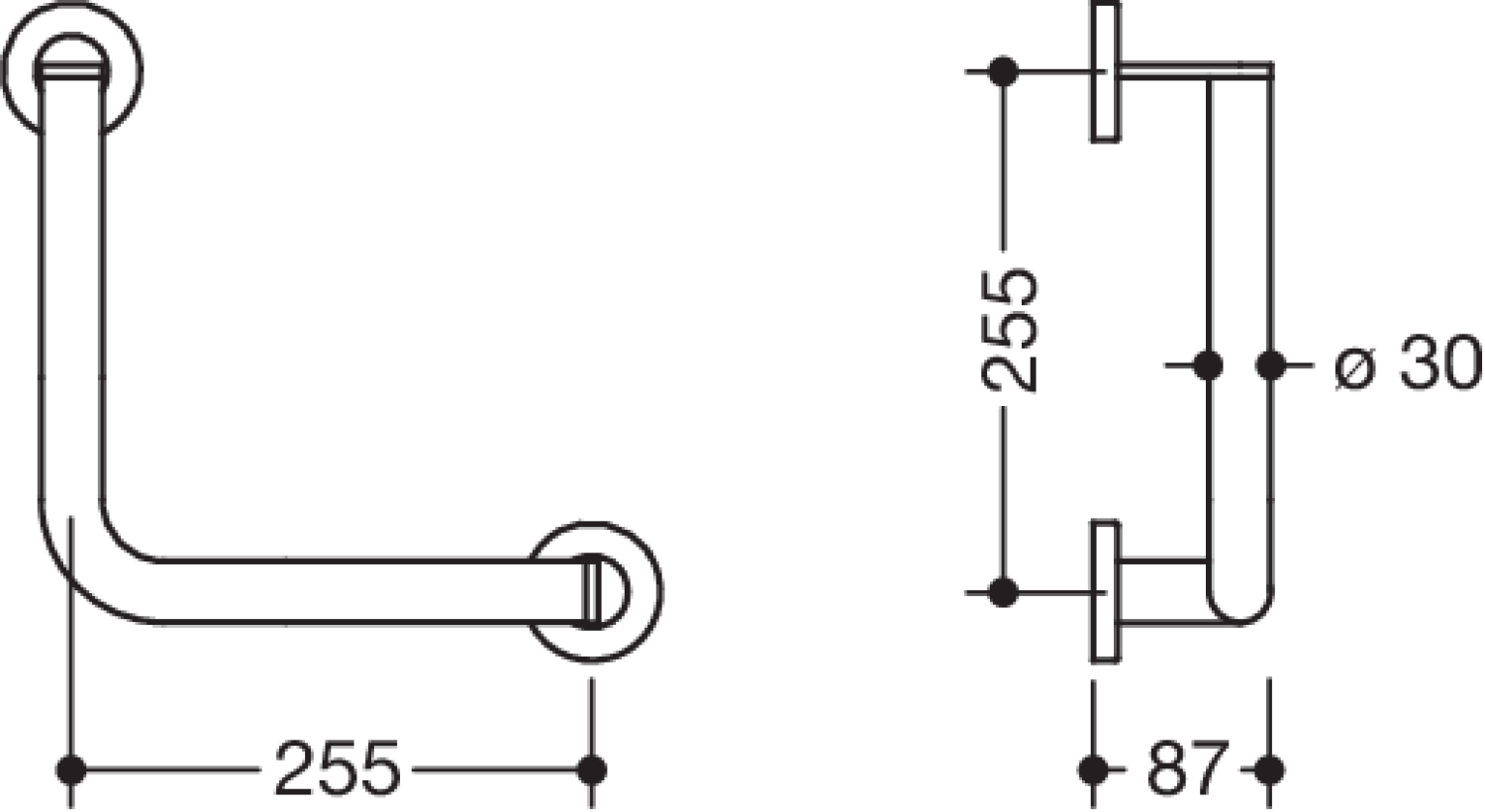 HEWI Winkelgriff,d:30, A1/W1:255, chrom