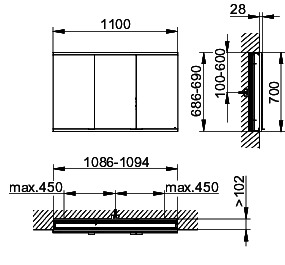 KEUCO Royal Modular 2.0 SPS, bel. 80031, Einb,1Steckd/USB,sb-elox,1100x700x120mm
