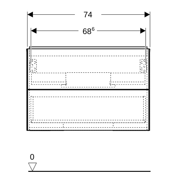 Geberit ONE Unterschrank für WT/-Platte 2 Schubl., 74x50,4x47cm, Nussb. hickory
