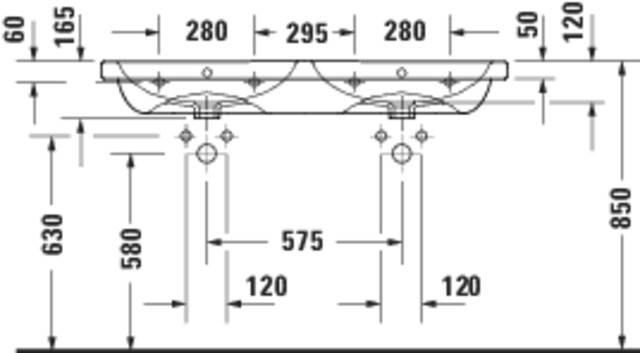 DU D-Code 2.0 Doppel-WT 1200mm,2 Becken mit Überlauf, mit HLB, je 1 HL, weiß
