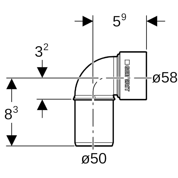 Geberit Silent-PP Anschlussbogen 90Gr d50/58