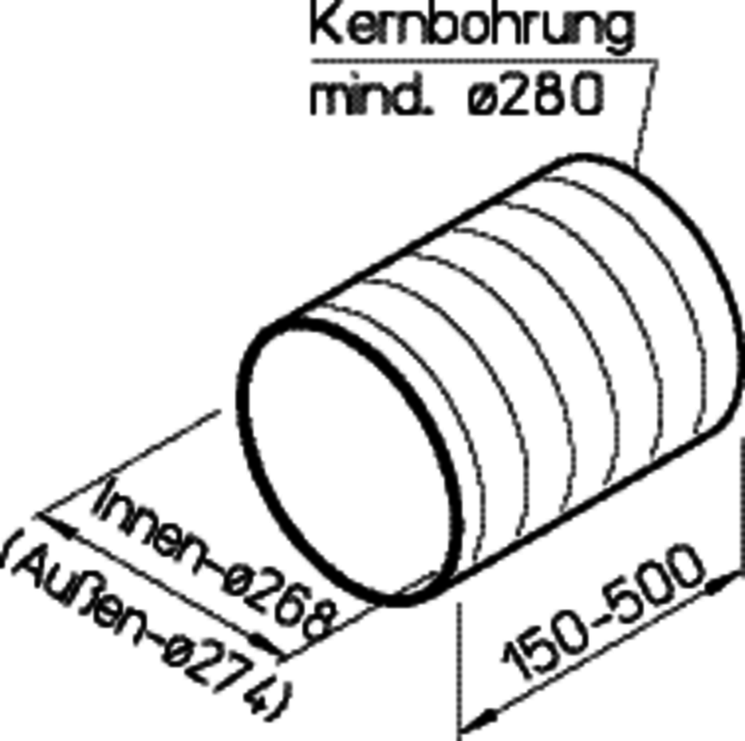 Helios WER 225/250 Wand-Rohrhülse ND 250 mm Länge: flexibel, max. 500 mm
