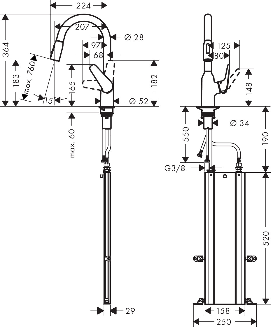 Hansgrohe Spültischmischer 180 Focus M42  Ausziehbrause 2jet sBox chrom