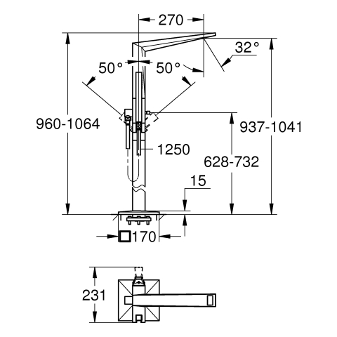 GROHE EH-Wannenbatterie Allure Brilliant 24348 FMS Bodenmontage supersteel