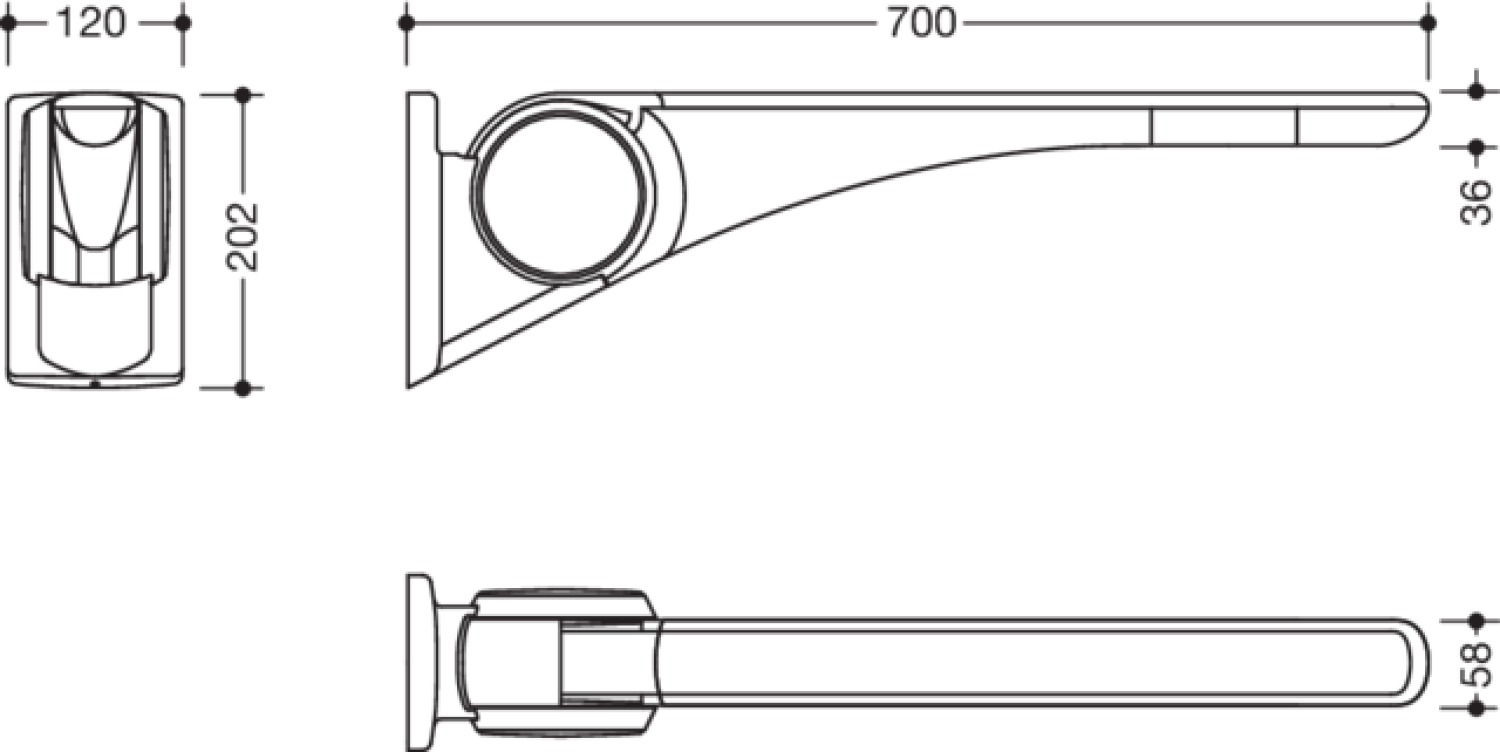 HEWI Stützklappgriff Basic,700 mm weiß hochgl.- weiß matt
