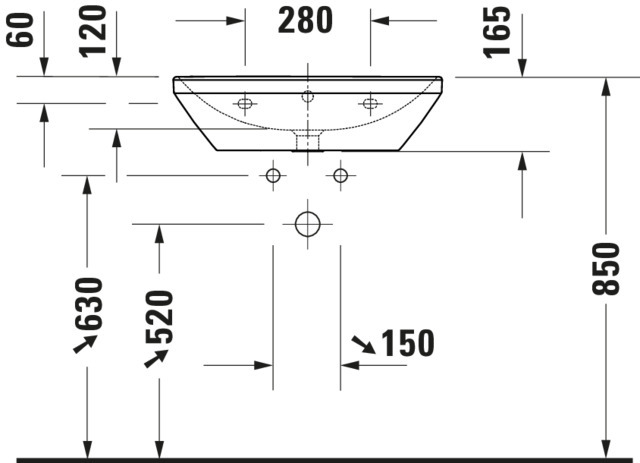 DU Waschtisch D-Neo, 600mm, weiß mit ÜL, mit HLB, o. HL
