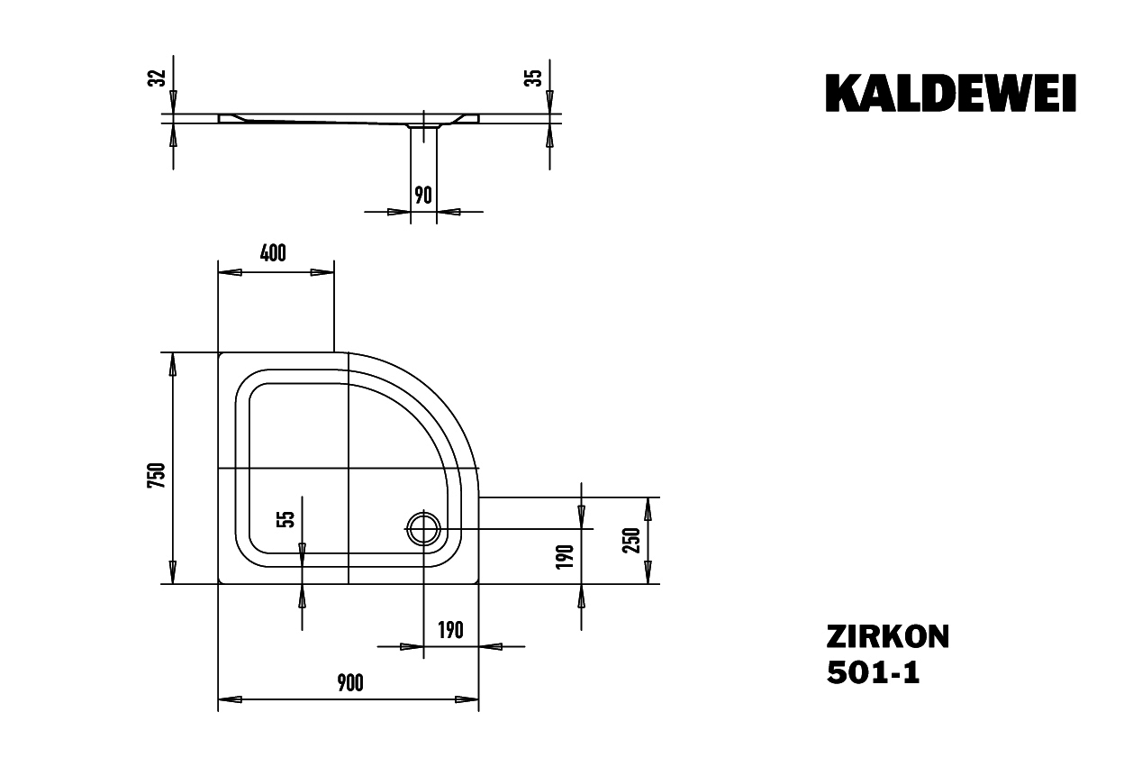KA DW ZIRKON Mod.501-1,900x750mm, alpinweiß,Perl-Effekt,Antislip