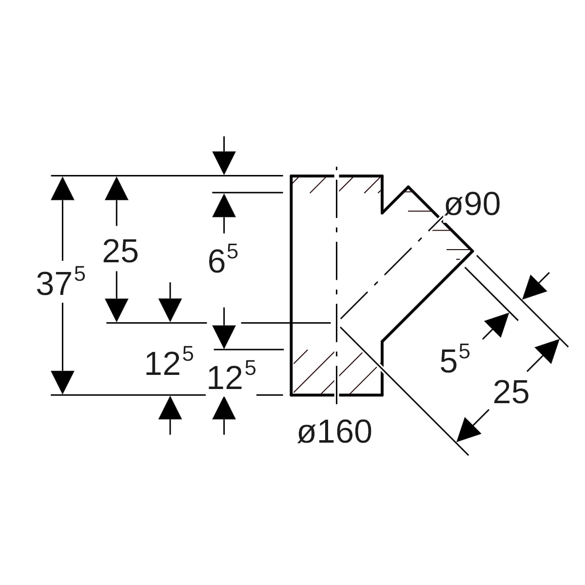 Geberit PE Abzweig 45Gr d160/90
