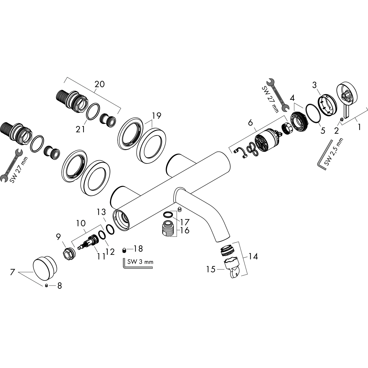 Hansgrohe Wannenmischer Aufputz Tecturis S chrom