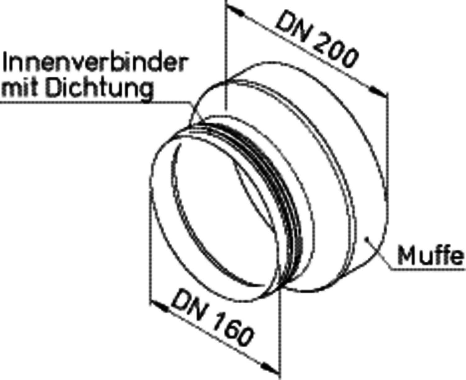 Helios IP-ARZ 200/160 Muffe DN200 a. Stutzen DN160 m. Dichtung