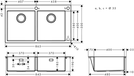 Hansgrohe Einbauspüle 370x370 S712-F765 Hansgrohe Einbauspüle 370x370 S712-F765