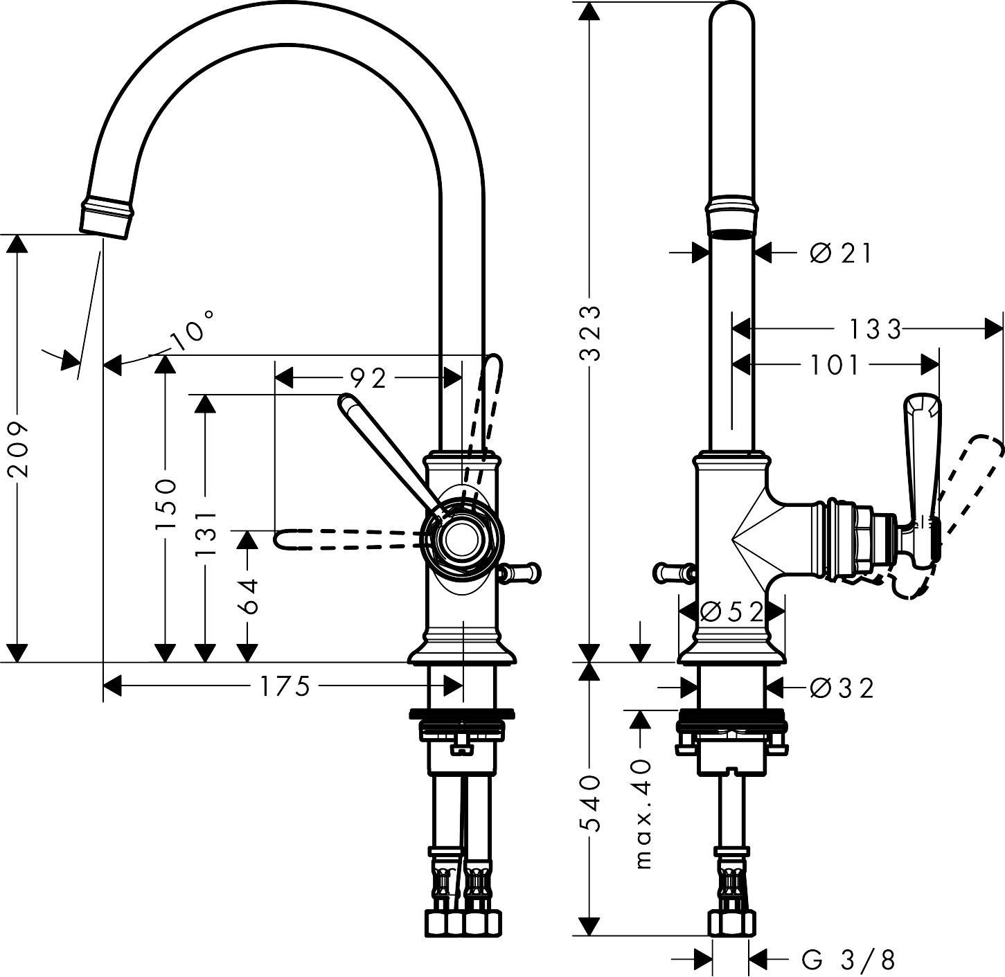 Hansgrohe Waschtischmischer 210 Axor Montreux BSO