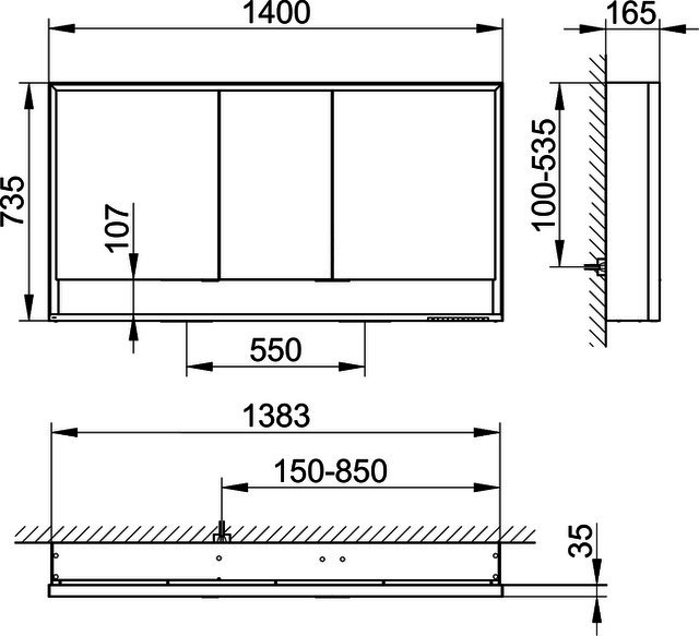 KEUCO SPS Royal Lumos 14306, VB Hzg. 1400x735x165mm si.-elox.