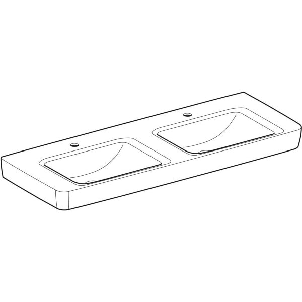 Geberit Renova Plan Doppelwaschtisch 130x48cm m. Hl., o. Ül., weiß, KeraTect