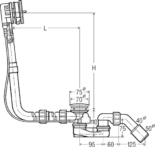 Viega Ab-und Überlauf Multiplex Trio 6161.71 in 1070mmxDN40/50 verchromt