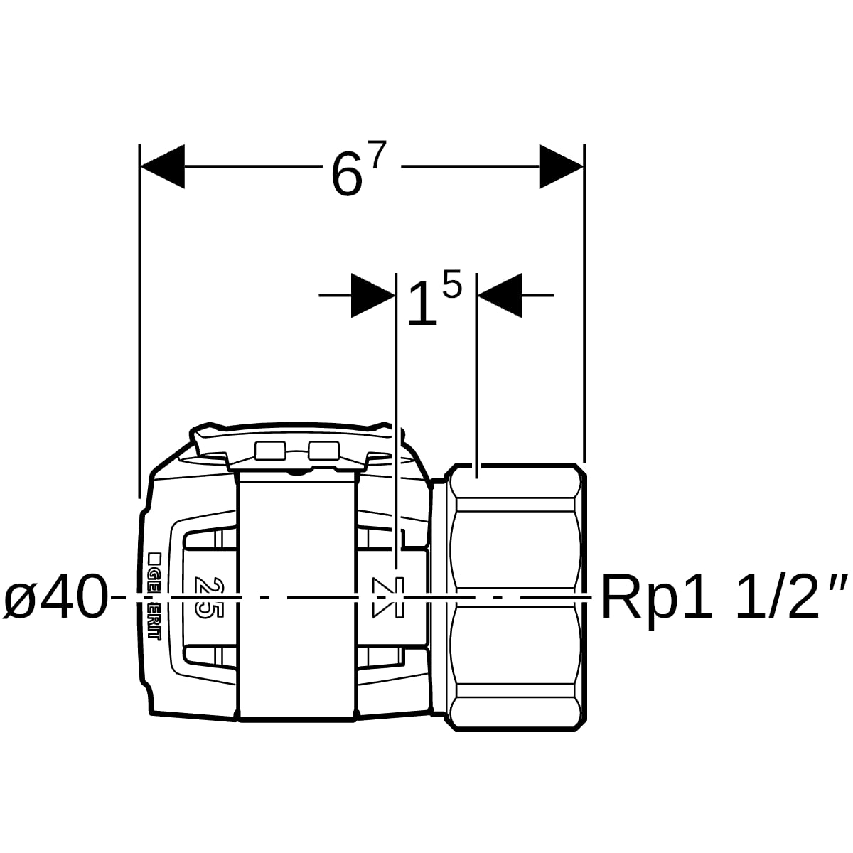Geberit FlowFit Übergang mit Innengewinde SiBr d40-Rp1 1/2