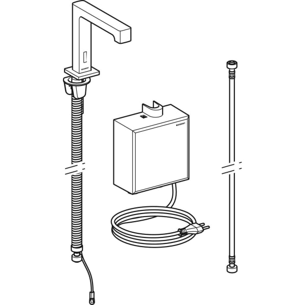 Geberit Brenta WT-Arm., Standmontage, Netz mit AP-Funkt.Box, o.Misch., hgl.verchr.