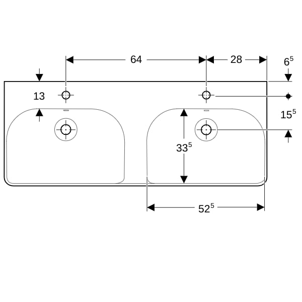 Geberit Smyle Doppelwaschtisch, eckig 120x48cm, m. Hl., m.Ül., weiß, KeraTect