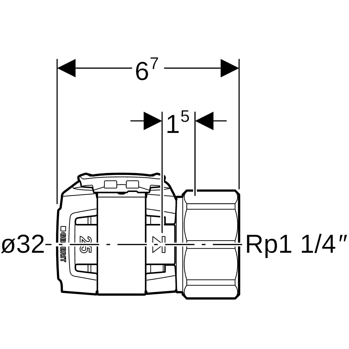 Geberit FlowFit Übergang mit Innengewinde SiBr d32-Rp1 1/4
