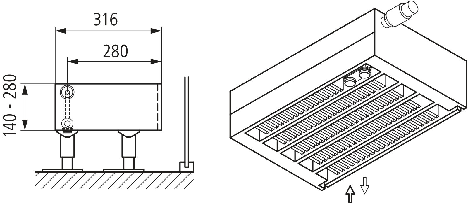 Kermi V-Kon S Typ55 BH210x316x2200mm QN5218, weiß, 6 bar, o. Abd., Vent. re